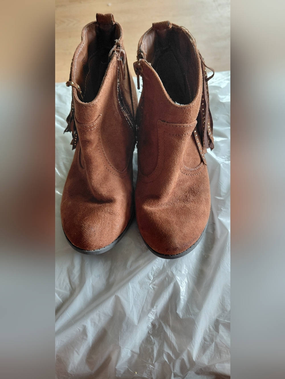 Suede Fringe Ankle Boots in Brown Size 2